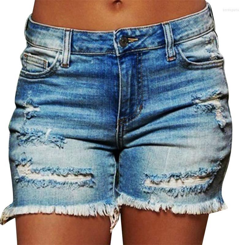 

Women' Shorts Blue Ripped Denim Women 2023 Summer Streetwear High Waist Button Up Sexy Hole Rave Jean With Tassel Pockets, Light blue