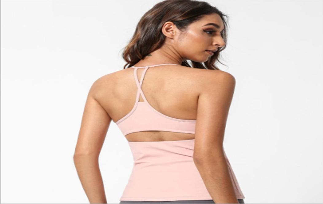 

L2055 Women Sports Bra Skin friendly Nude Yoga Workout outfit Indoor Sport Vest Padded Tankd Tops Stereo Chest Underwear Fitness 8263163, Pink