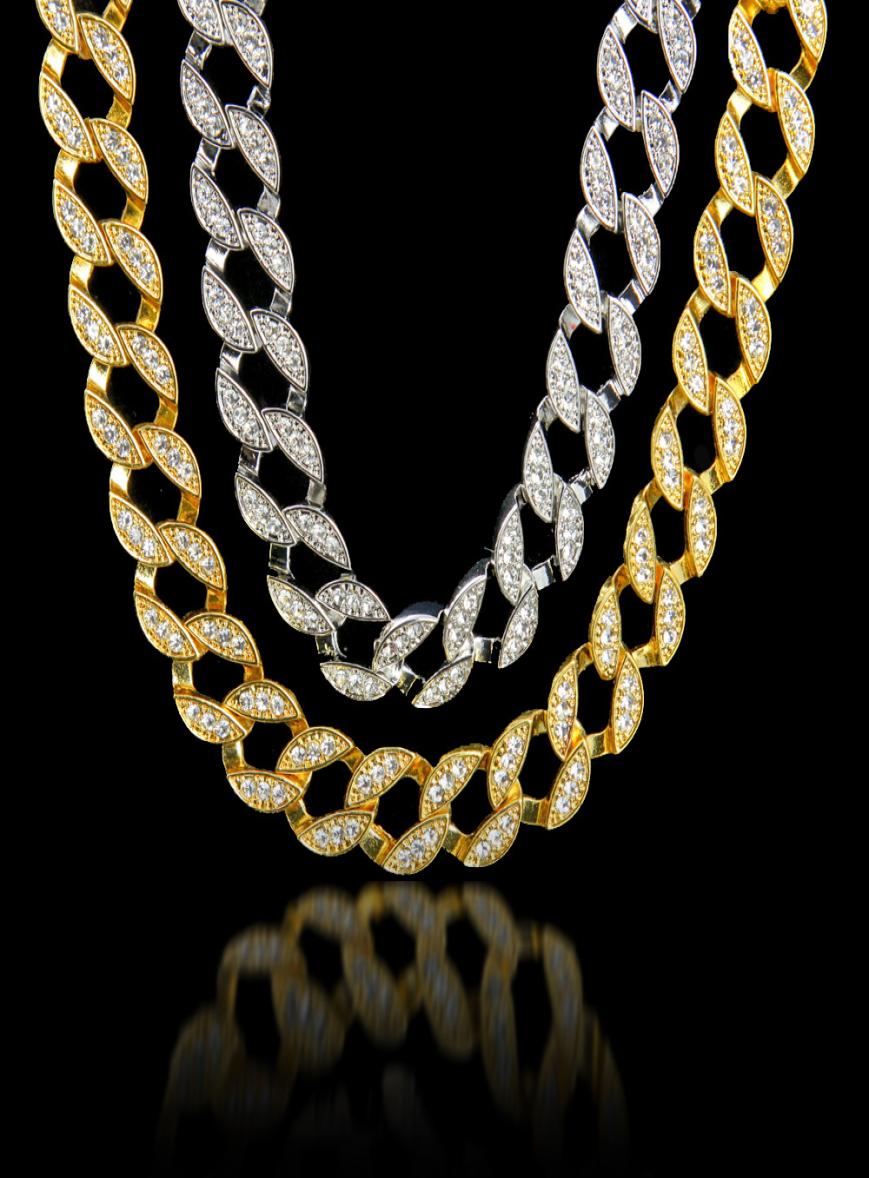 

24K Real Gold Plated MIAMI CUBAN LINK Exaggerated Shiny Crystal Rhinestone Necklace Sets Hip Hop Bling Hipster Men Chains 75cm4269534
