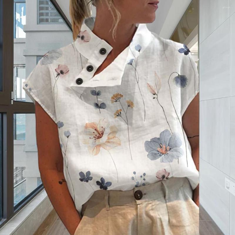 

Women' Blouses Women T-shirt Diagonal Buttons Vintage Blouse Oversized Floral Print Tee Shirt, Blue