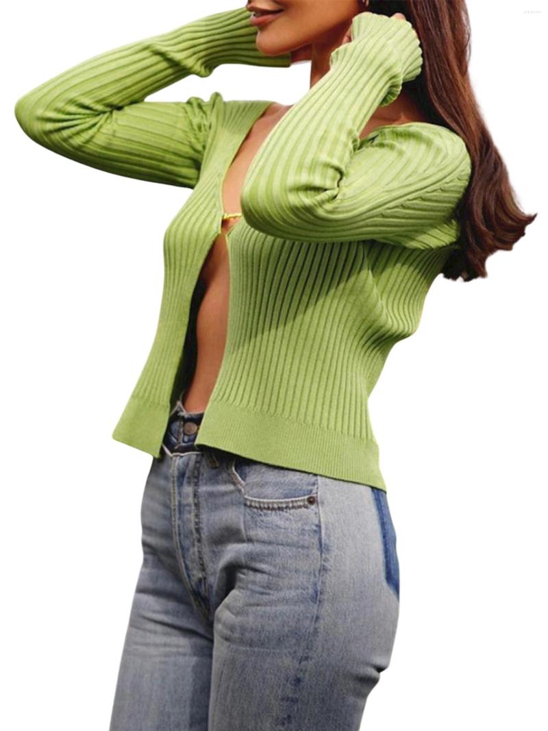 

Women' Knits Women Long Sleeve Sweaters Knitted Crop Top Sexy 2023 AutumnFall Solid Color High Waist Cardigan Woman Clothes