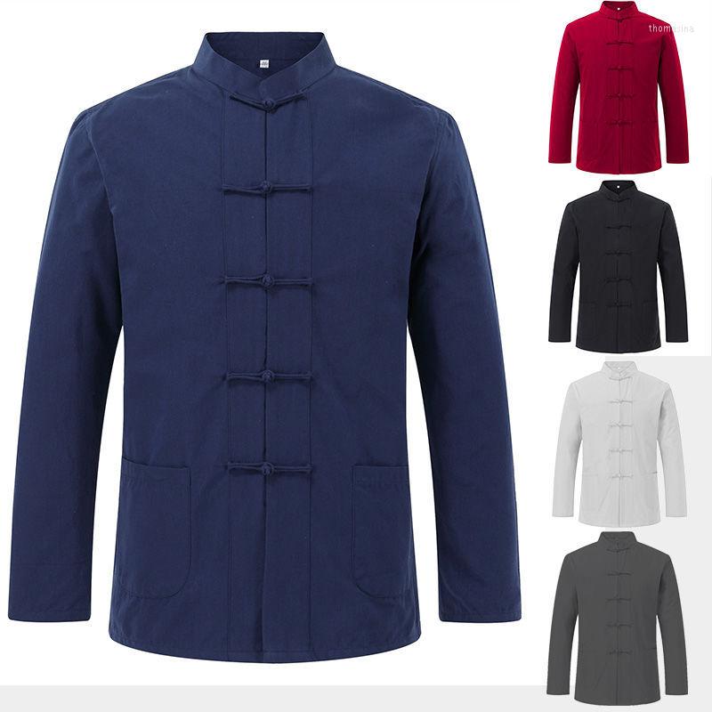 

Ethnic Clothing Autumn Spring Men's Cotton Shirts Traditional Chinese Jacket Tai Chi Uniform Long Sleeve