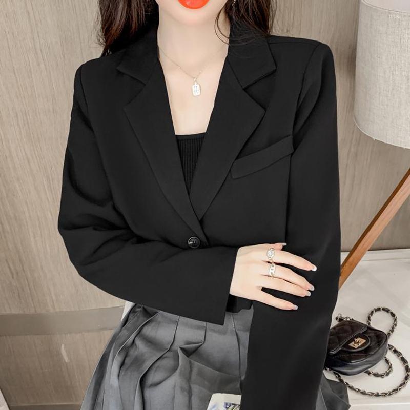 

Women' Suits Korean Cropped Blazers Women Solid Color Simple Single-button Long Sleeve Office Suit Jacket Blazer Outwear Teens All-match, Black