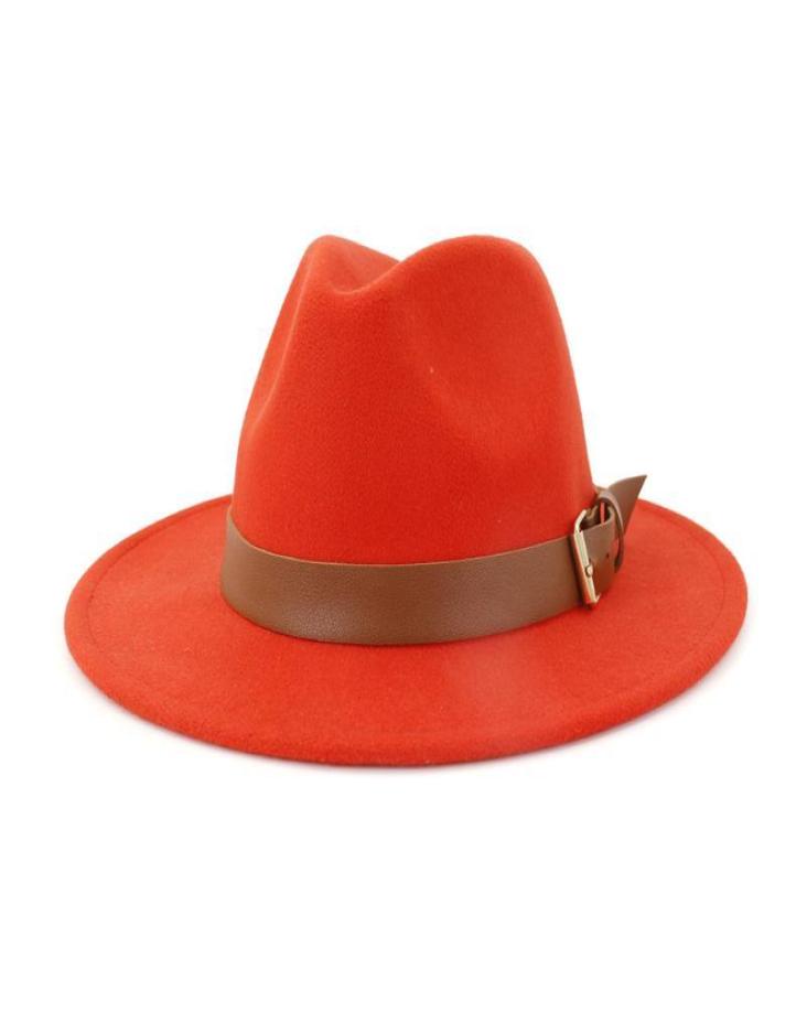 

Autumn And Winter solid color brimmed hat Travel cap Fedoras jazz hat Panama hats for women and girl4516533, Red