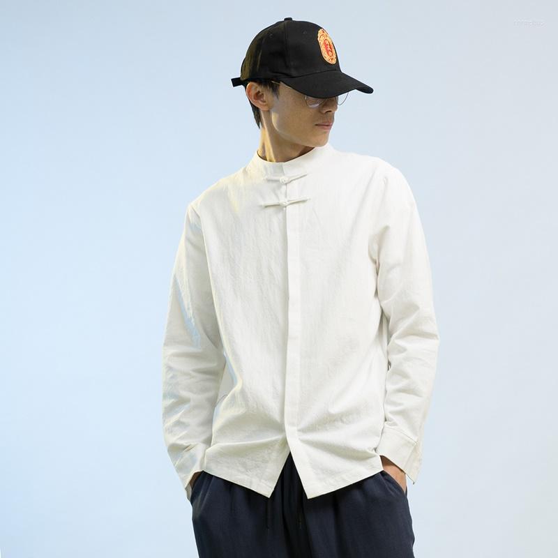 

Ethnic Clothing 2023 Linen Shirts Men Chinese Style Long Sleeve Retro Buttoned Shirt Solid Stand-Up Collar Loose Plus Size Tops KK3905