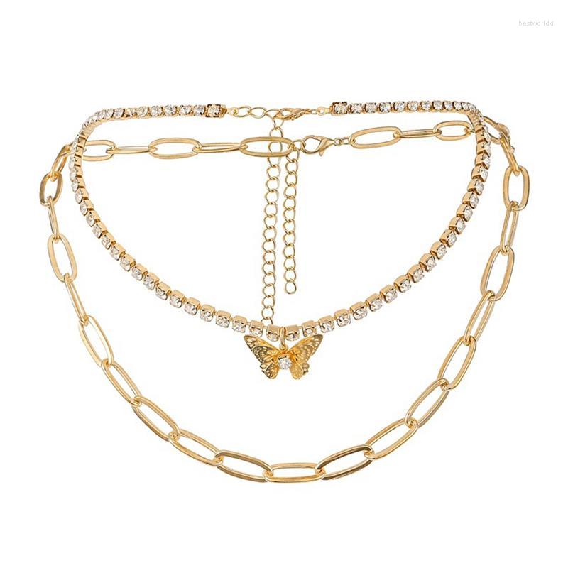 

Pendant Necklaces Women Layer Necklace Set Thicken Rhinestone Butterfly Decor Choker Chain Jewelry Accessories Party Dress Up