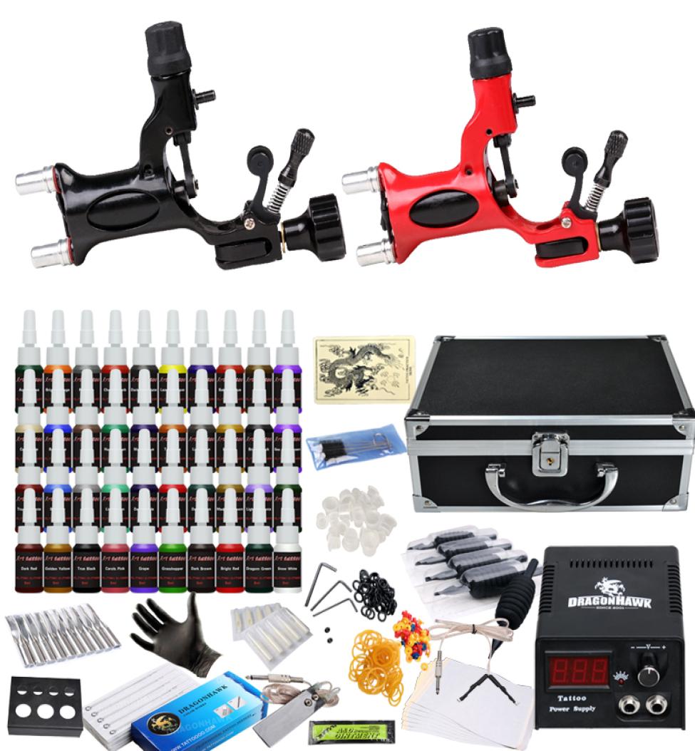 

Professional Complete Tattoo Kits 2 Rotary Motor Machines Guns 40 Colors Tattoo Inks 50 PCS Needles LCD Power Supply with Carry Ca3155564