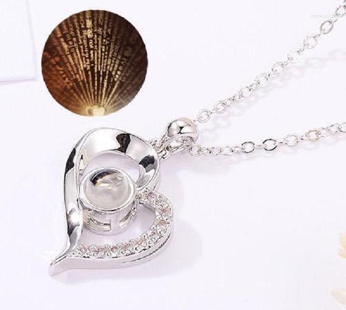 

Pendant Necklaces Women Silver Color 100 Languages I Love You Projection Romantic Memory Necklace Valentines Day Gifts