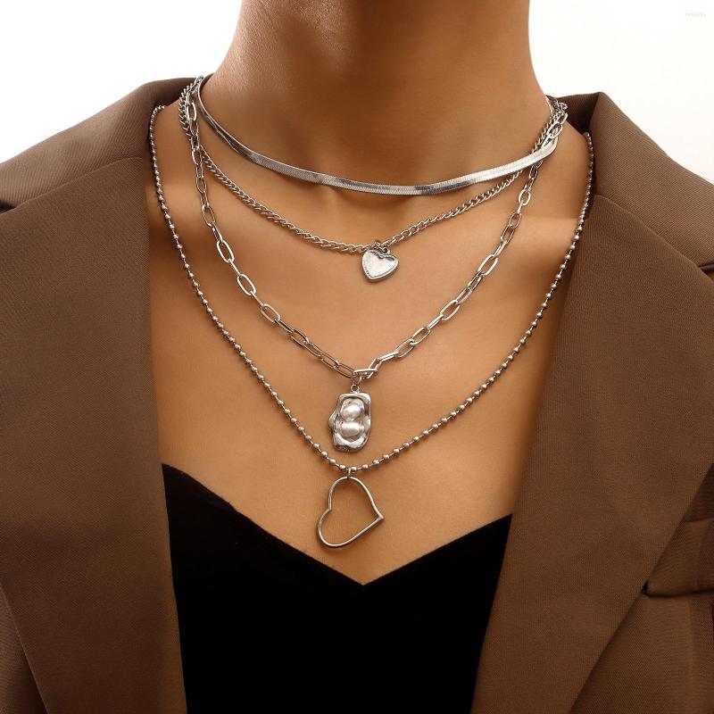 

Pendant Necklaces Alloy Irregular Imitation Pearl Heart Necklace For Women Layered Female 2023 Fashion Jewelry Silver Color