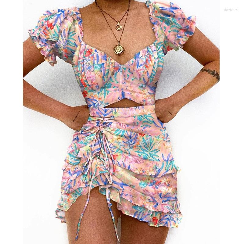 

Work Dresses Printed Pleated Dress 2023 Summer Fashion Puff Sleeves Women, 05