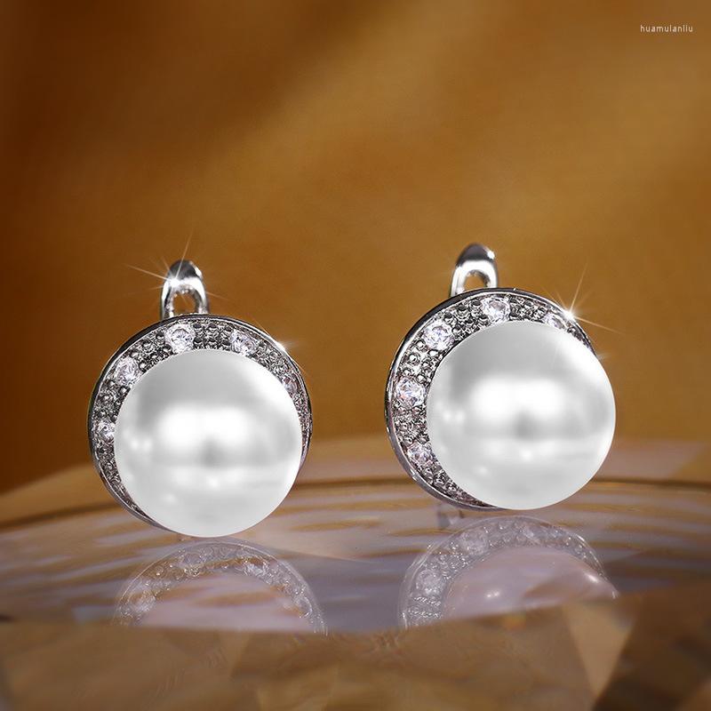 

Stud Earrings Trendy Female 925 Silver Needle Round Single Zircon Freshwater Pearl For Women Jewelry Girl Gift Wholesale