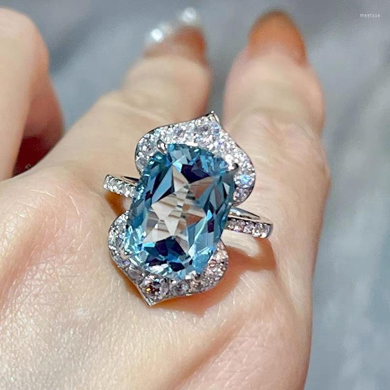 

Cluster Rings 2023 Romantic Light Blue Zirconia Ring Women's Opening 925 Stamp Luxury Geometric Paraiba Party Birthday Gift