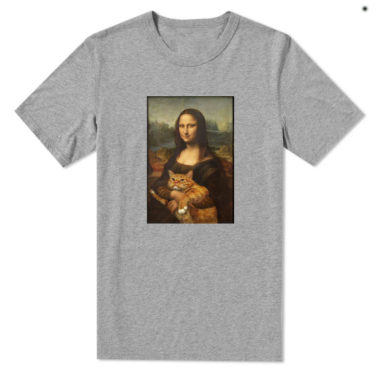 

Mens black tshirts designers summer t shirts fashion clothing Europe and America Da Vinci Mona Lisa Art Classic Round Neck Short Sleeve T-shirt Hip Hop Street, Gray