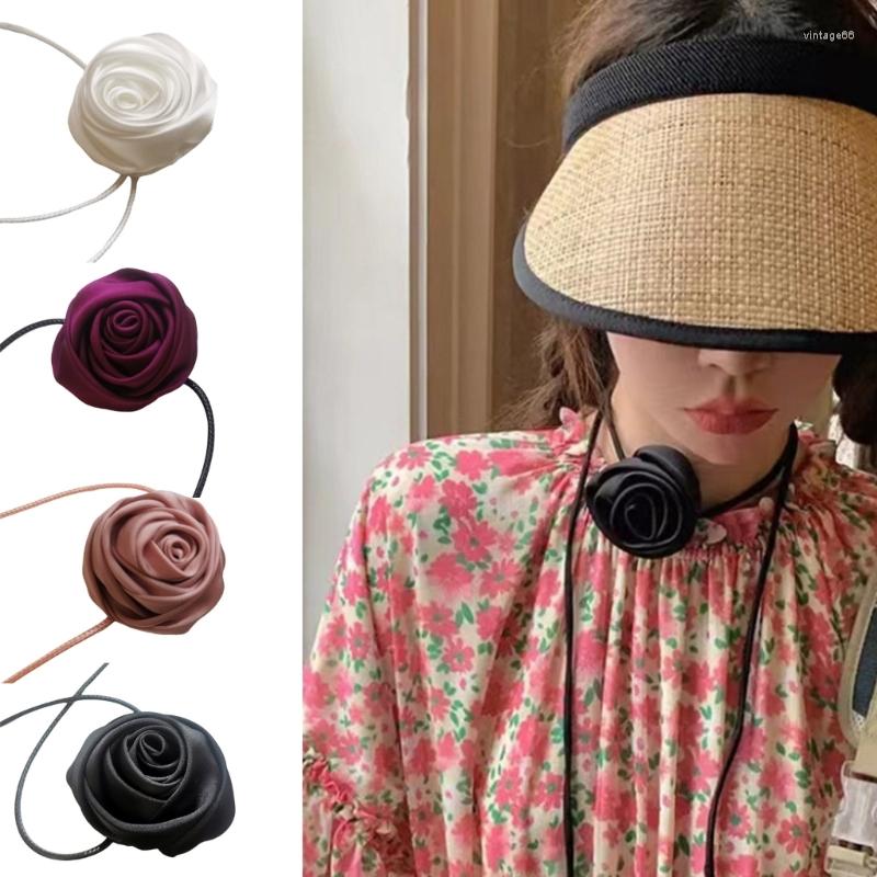 

Choker Fashion Simple Rose Flower Aesthetic Necklace Women Bridal Adjustable Wax Rope All-match Daily Party Jewelry