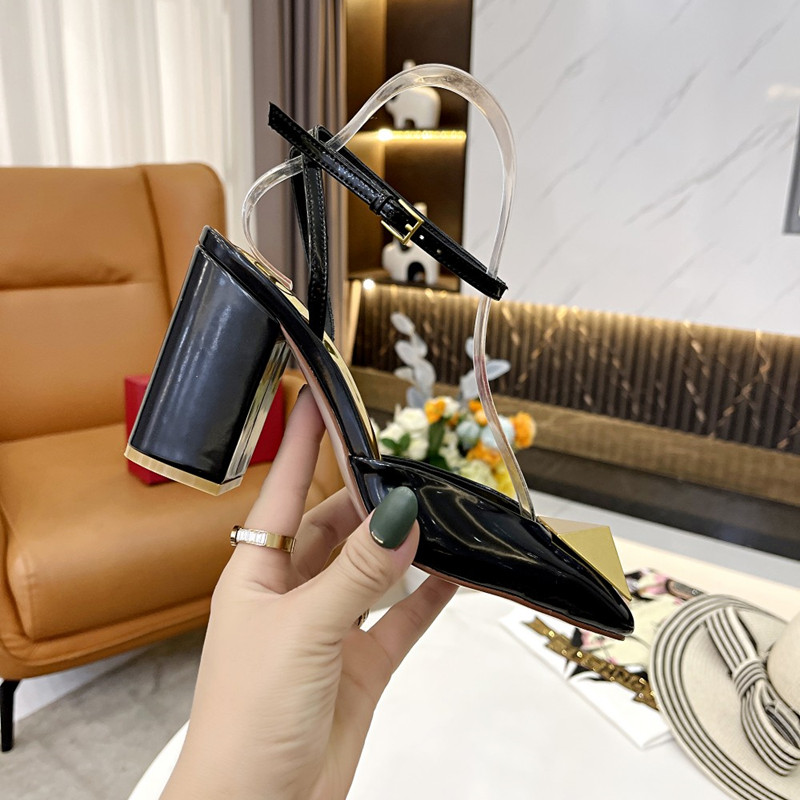 

Summer Metal Decoration Women Shoes Chunky Heel Pumps Slingbacks Party Pumps Lady Slip On Shoes Matte leather Square Toe 35-42