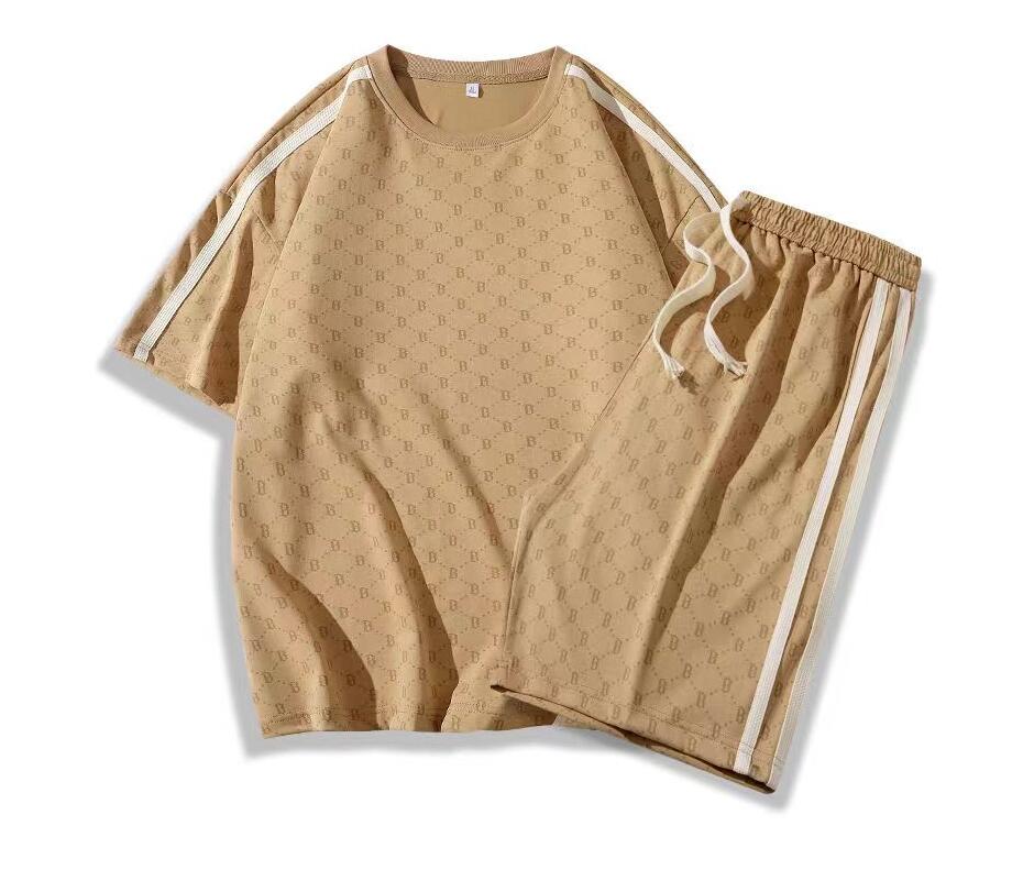 

Mens Designer Tracksuits Jogging Suit B Pullover Running Sweatshirt Man Short Sleeve Pants Fashion sweat track suits M-3XL, Khaki