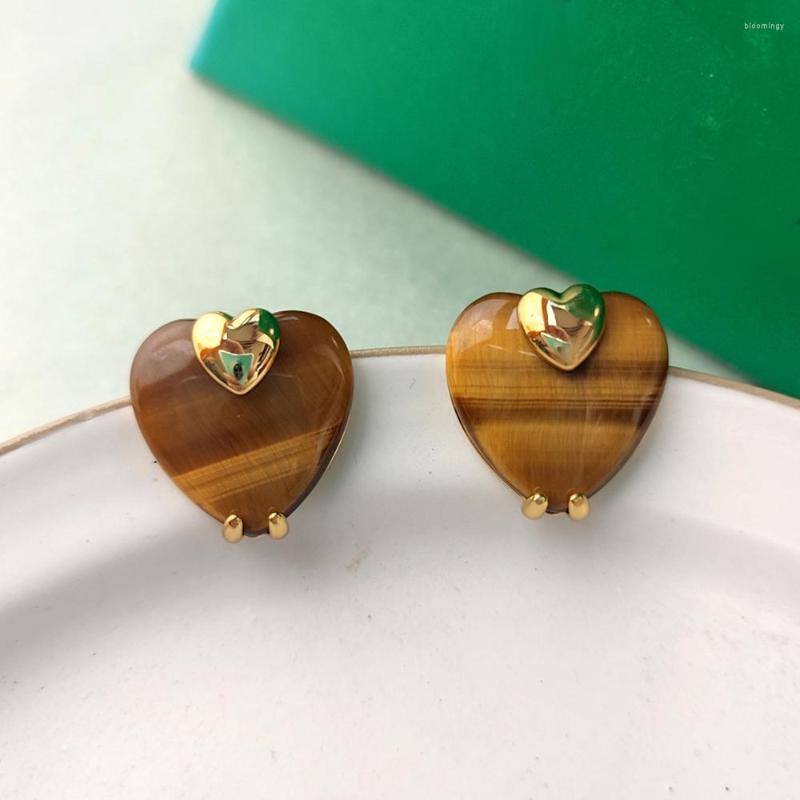 

Stud Earrings 2023 Fashion French Trend Tiger's Eye Gem Stones Heart Women Party Runway Jewelry Accessories
