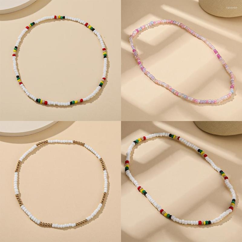 

Choker Korean Fashion Colorful Beads Flower Beaded Necklace For Women Bohemian Clavicle Chain Jewelry