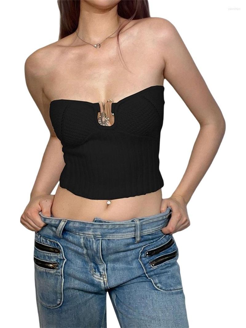 

Women' Tanks FUFUCAIL Y2K Strapless Sleeveless Top Women Crochet Crop Tops Backless Cutout Knit Vest Knot Front Shirt For Party Clubwear