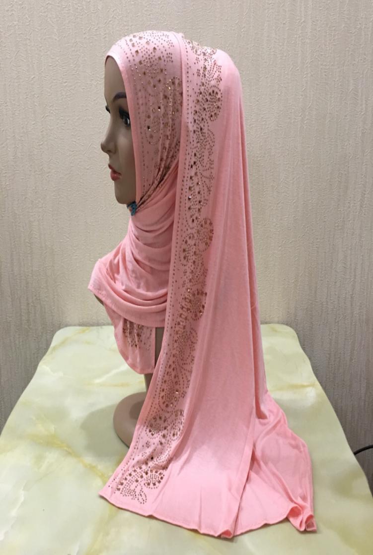 

Muslim Women Long Scarf Rhinestone Hair Accessories Cotton Hijab Head Cover Wrap Arab Prayer Hat Shawls Scarves Stole Headscarf Tu3740362
