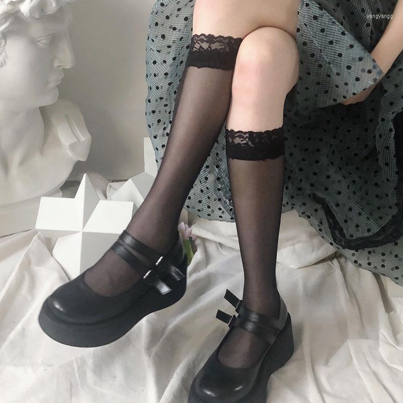 

Women Socks Sexy Lace High Knee Transparent Thin Stockings Lolilta Long Femlae Elastic Dress Calcetines Media, White