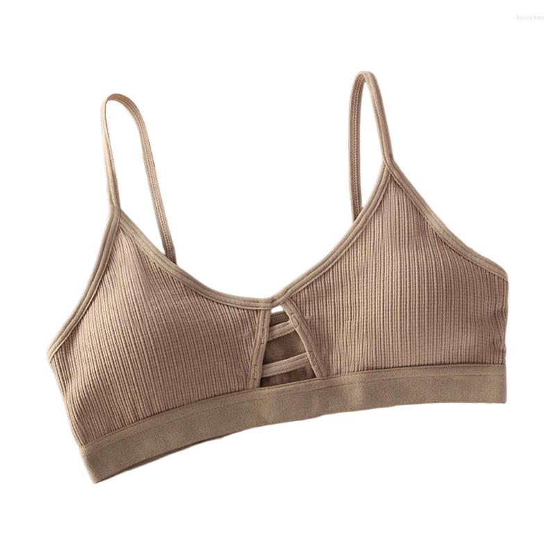

Bras Thin Strap Bra Three-cornered Cup Seamless Hollow Out Soft Breathable Skin Friendly Bralette Underwear, Black free size