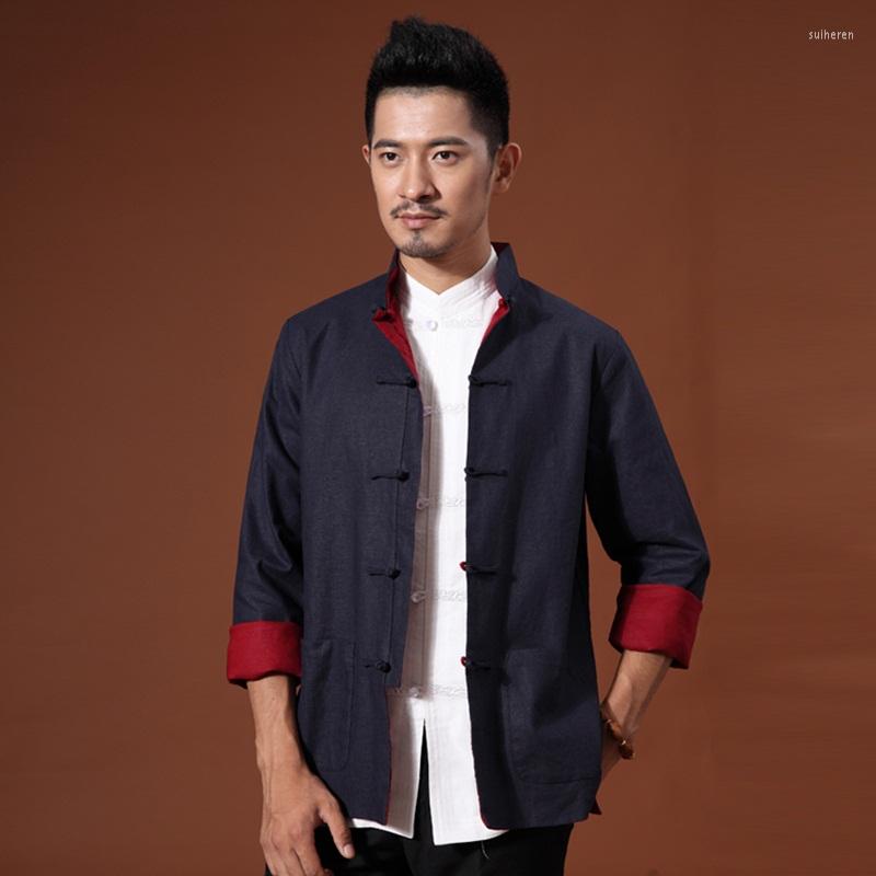 

Ethnic Clothing Tang Suit Both Sides Top Madarin Collar Traditional Chinese For Men Cotton Linen Retro Jacket Hanfu Blouse Shirts 31634