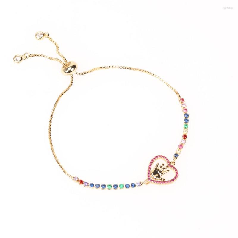 

Charm Bracelets EYIKA Luxury Rainbow CZ Women Bracelet Small Heart Palm Charms Gold Color Tennis Chain Bangles For Girls Fashion Jewelry