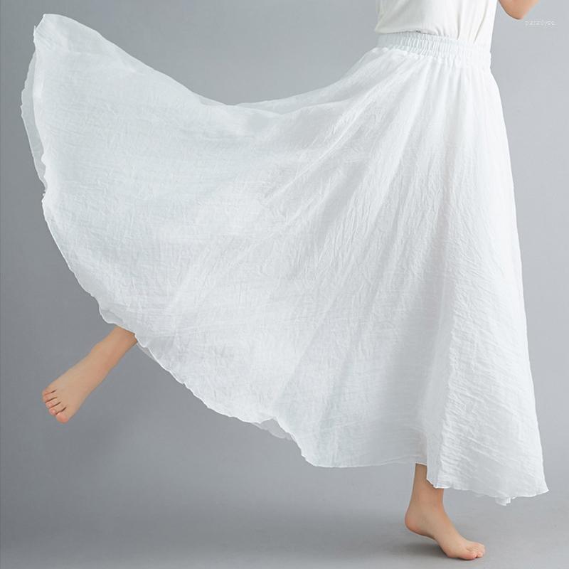 

Skirts Women's Elegant High Waist Linen Maxi Skirt 2023 Summer Ladies Casual Elastic 2 Layers Saia Feminina 14 Colors, Navy blue