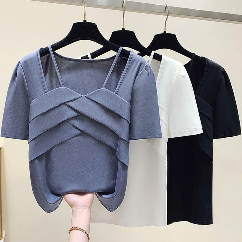 

Women's T Shirts Casual White Loose T-shirts For Women Fashion Korean Style Solid Short-sleeve Tops Summer V-neck Ladies Camisas De Mujer, Black