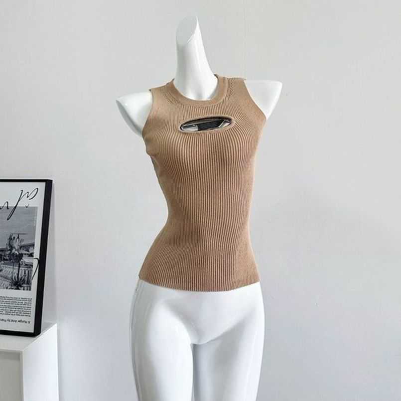 

Cropped Top Knit Tank Designer Diesel T-shirt Hollow Out Tee Womens Knits Women Tops Sexy Sleeveless Yoga Summer Tees Vests 1zdq7, Brown