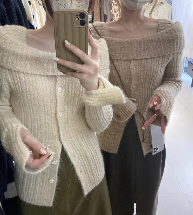 

Women's Knits Slash Neck Sweater For Women Long Sleeve Tunic Single Breasting Sueter Pull Femme Casual Knitting Cardigan Coat Y2l Tops, Black