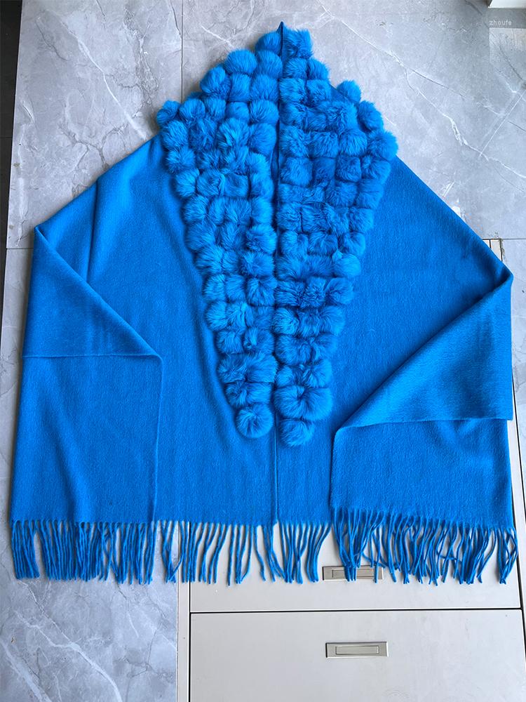

Scarves 2023 Autumn Winter Cashmere Wool Pashmina Scarf Muffler Woman Luxury Shawl With Real Fur Pompoms