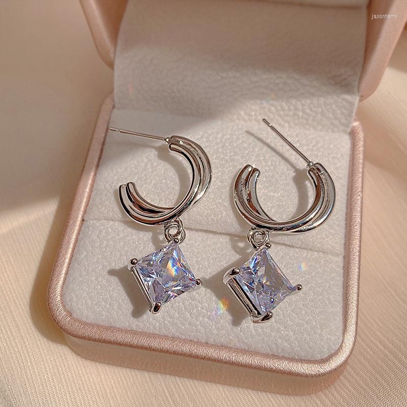 

Stud Earrings Colorful L 925 Sterling Silver Korea Temperament Zircon Geometric Square For Woman Luxury Party Girl's Jewelry