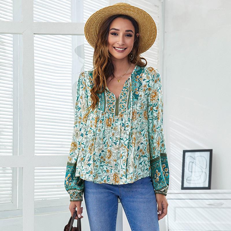 

Women' Blouses 2023 Spring Summer Fashion Printed Women Long Sleeve Blouse Minimalist Lantern Female Shirts Tops, Green