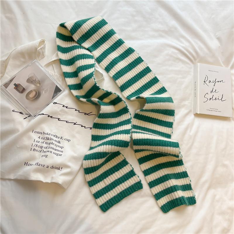 

Scarves Women Winter Scarf Warm Knitted Neck Ring Bufanda Narrow Skinny Neckerchief Striped 2023 Cashmere Foulard Bandana