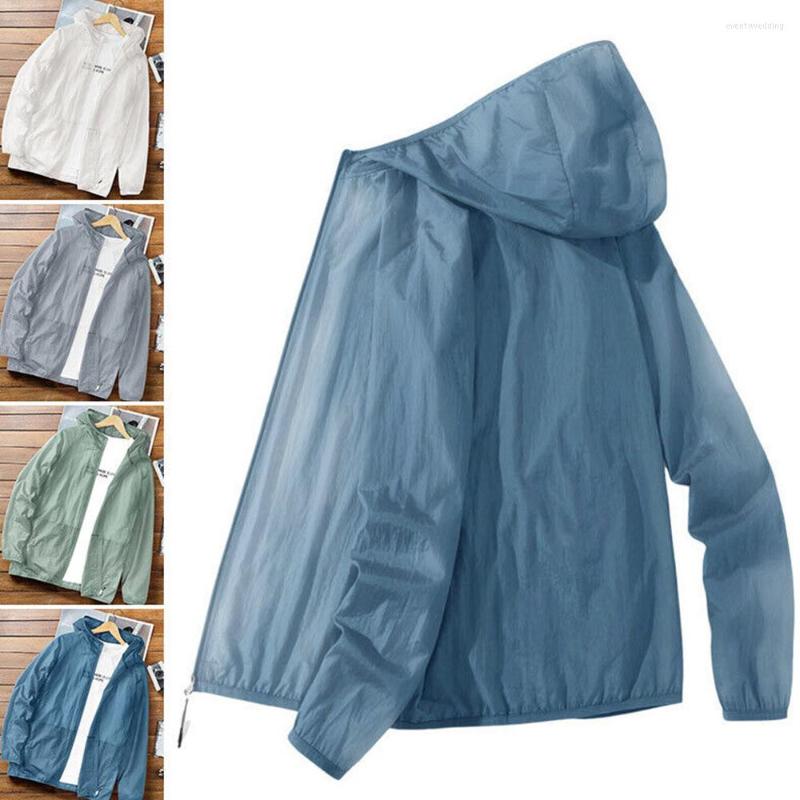 

Men's Vests Men Summer Thin Sun Protection Jacket Ultra-Light Breathable Quick Dry Outdoor Zipper Hooded Loose Casual Outerwear Skin Coats, Green