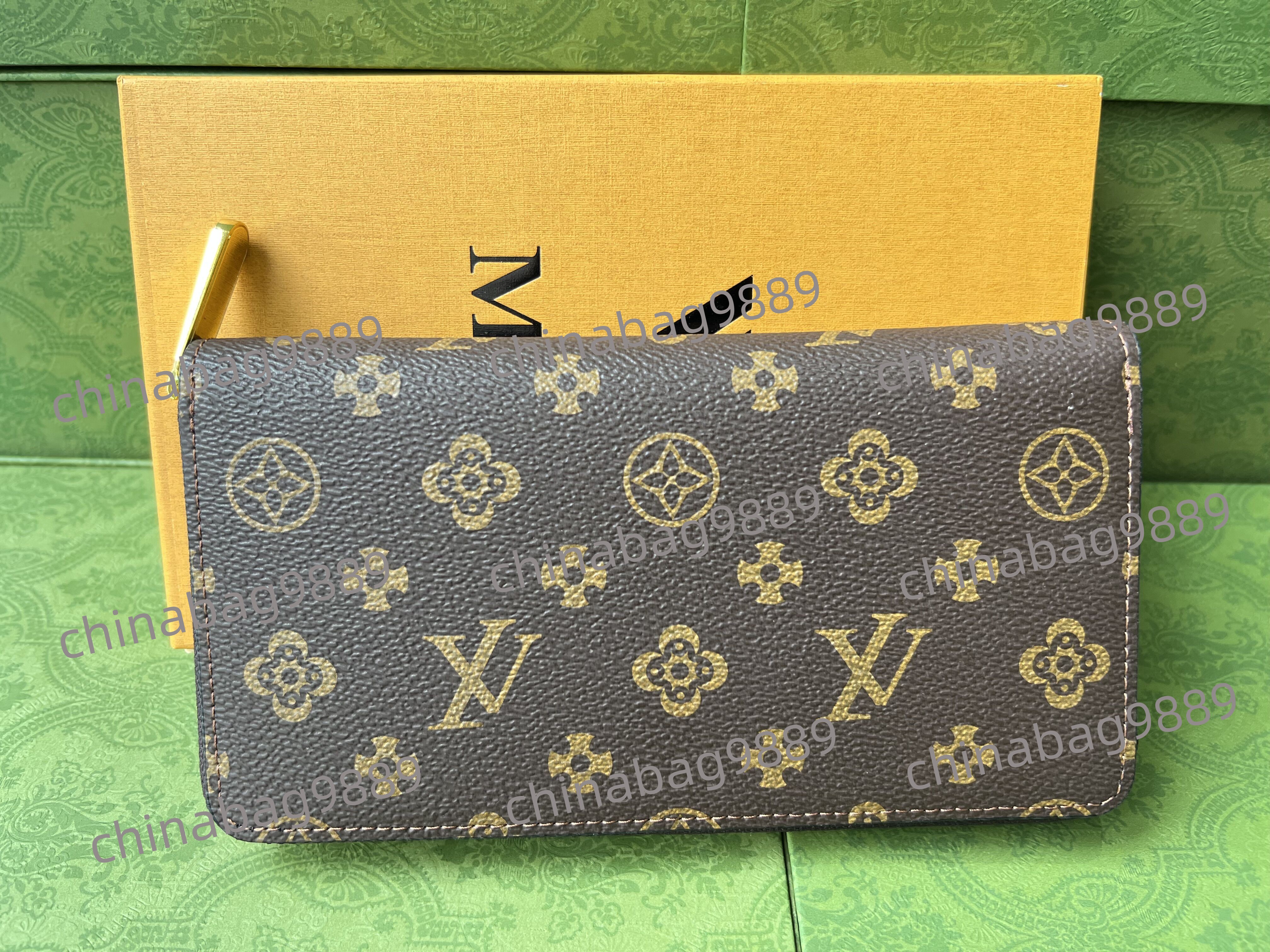 

Top qualitys Woman wallets Long zipper brand women men genuine Leather popular Monograms wallet handbag bags holders purse with Original box 60017, Brown flower