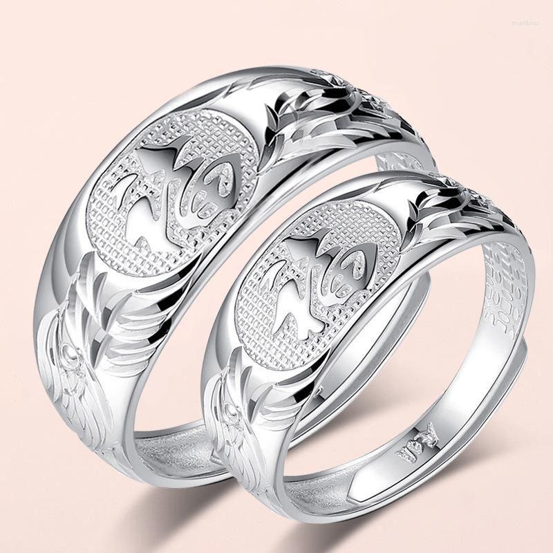 

Cluster Rings S999 Thousand Silver Longfengfu Ring Lovers Opening Sterling Jewelry Pair