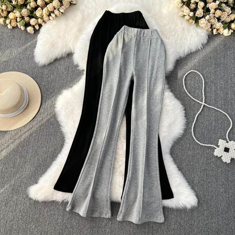 

Women' Pants Autumn Winter 2023 High Waist Slim Flare Women' Bodycon Elastic Sagging Trousers Girls Wide Leg Long, Black