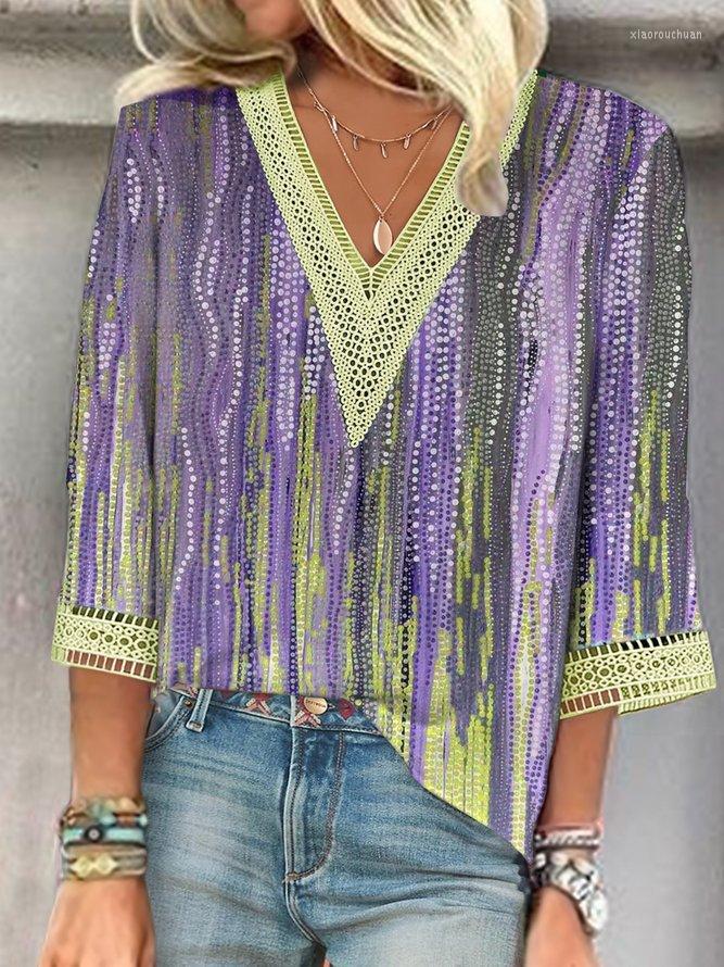 

Women's Blouses Elegant Shirt Women Top Casual Weekend Holiday Short Sleeves Loose Blouse, New2