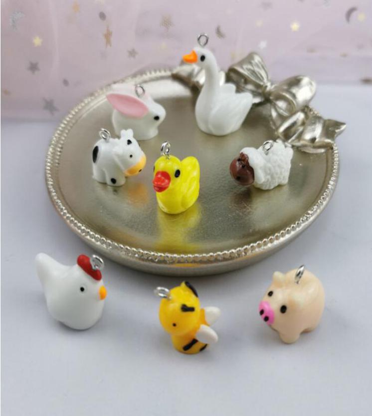 

JINGLANG Resin Cute Animal Charm Little Yellow Duck Bee Goose Chicken Earrings Pendant Necklace Bracelet Charms Accessories1023374