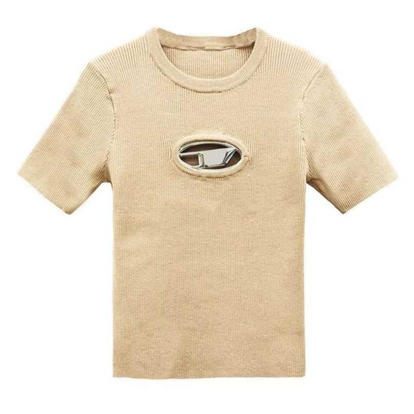 

Women's Tshirts Designer Knit Diesel Top Tight T-shirt Hollow Out Tee Tanks Women Shirts Letter Print Short Sleeve Sexy Yoga Tees Woman Summer Vests 1s1i3, Beige