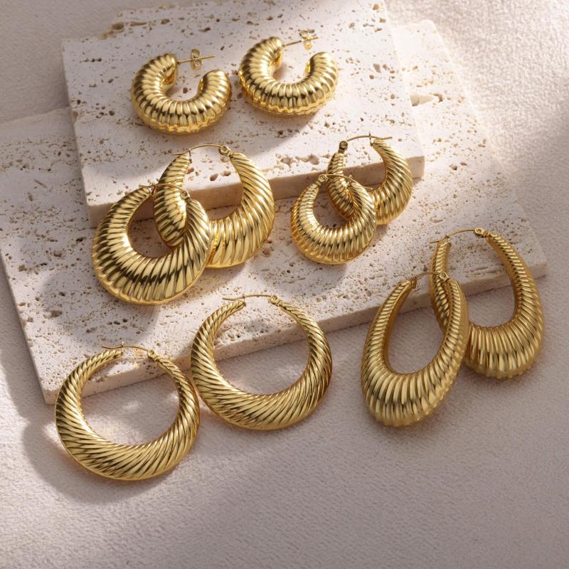 

Hoop Earrings Vintage Gold Plated For Women Luxury Stainless Steel 2023 Trending Hypoallergenic Waterproof Jewelry Gift