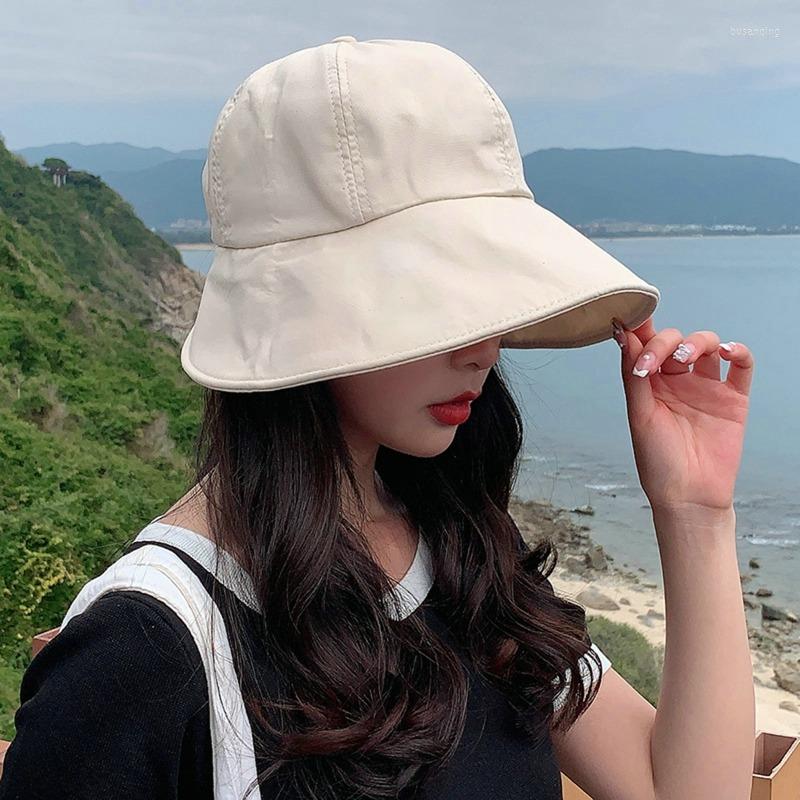 

Wide Brim Hats Summer Brand Fisherman Hat Women Solid Color Soft Foldable Sun Visors Cap Outdoor Sports Running Snapback, Black2