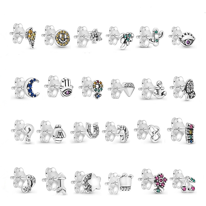 

925 Silver Fit Pandora Earrings E Series Earrings Single Style Notes Versatile Temperament Fine Earrings Jewelry