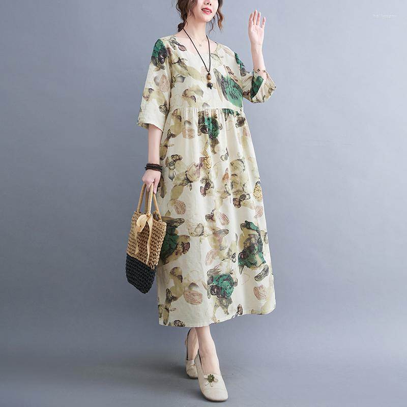 

Plus Size Dresses Summer Dress Big Woman Fat Beach Holiday Travel Bohemian Maternity Fashion Printed Long Seaside Vestidos, Green