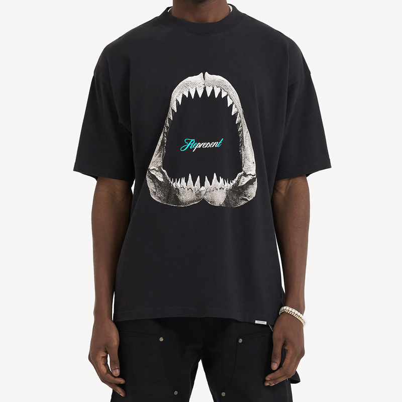 

23ss Europe UK Shark Teeth Washed T shirt Streetwear Tee Vintage Spring Summer Short Sleeve Casual Skateboard Men Women Tshirt, White