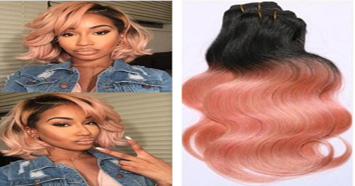 

New Arrival Pink Hair Ombre Human Hair Brazilian Body Wave 3 Bundle T1B Pink Rose Gold Colored Brazilian Hair Body Wave 3pcs7406446