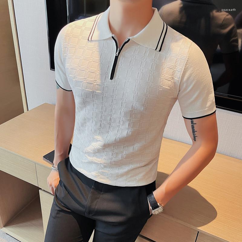 

Men's Polos 2023 Summer Ice Silk POLO Shirts Men Short Sleeve Brand Slim Fit Casual T-shirts Business Social Party Clothing, Black